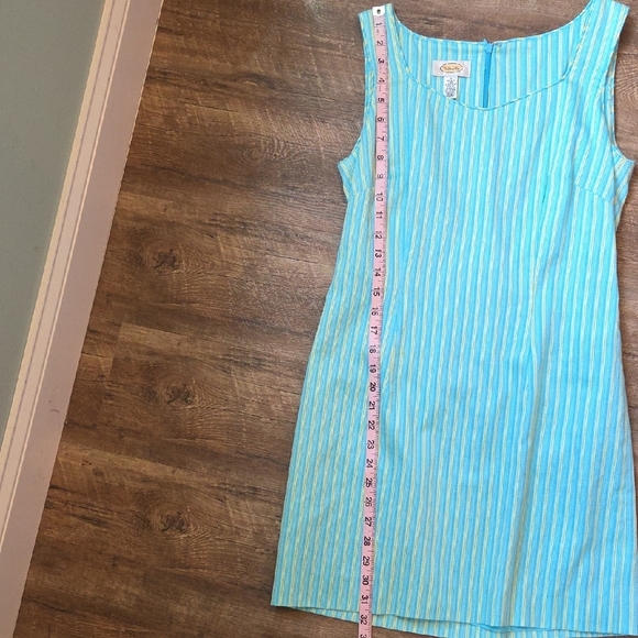 Talbots Striped Mini Dress Made in The USA Aqua 100% Cotton Women's Size 4 - Picture 7 of 10